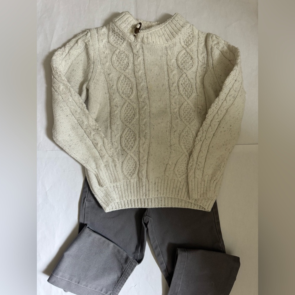 Janie and Jack Cream Cable Knit Sweater & Gray Pants set